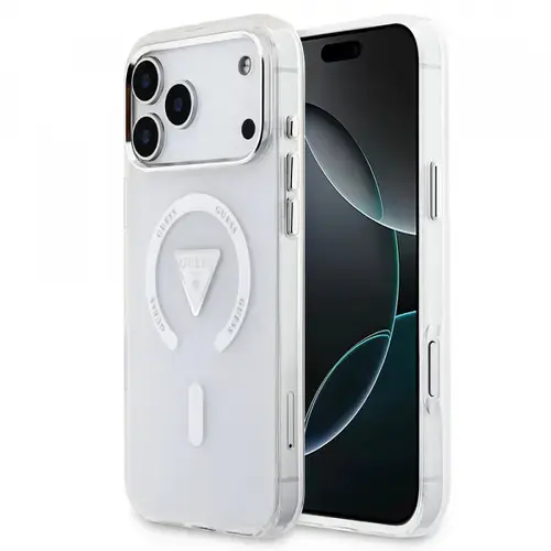 Husa MagSafe pentru Apple iPhone 17 Pro Max, Guess, IML Gradient Triangle Logo, Transparenta