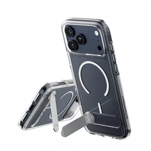 Husa MagSafe pentru Apple iPhone 17 Pro Max, PanzerGlass, Care Feature Kickstand, Transparenta Alba