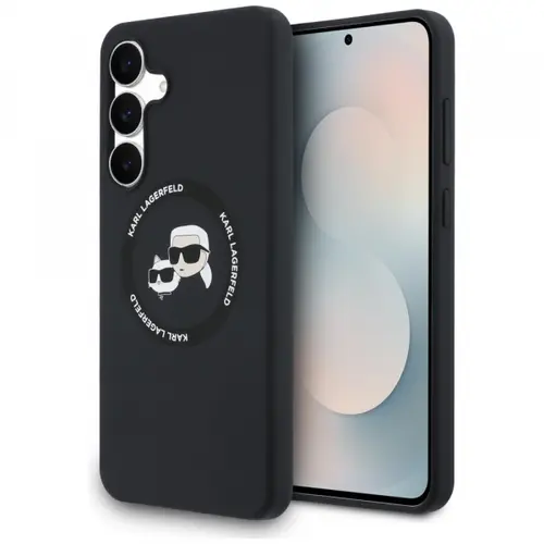 Husa MagSafe pentru Samsung Galaxy S25 FE, Karl Lagerfeld, Silicone Karl & Choupette's Heads, Neagra