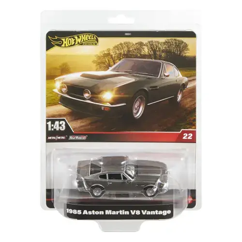Masinuta metalica Hot Wheels Premium Real Riders  Aston Martin V8 Vantage 1985, Scara 1 la 43