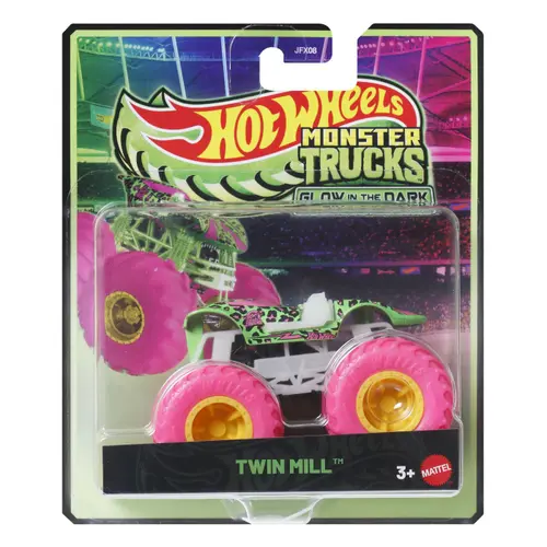 Masinuta Hot Wheels Monster Truck Glow in The Dark Twin Mill, Scara 1 la 64