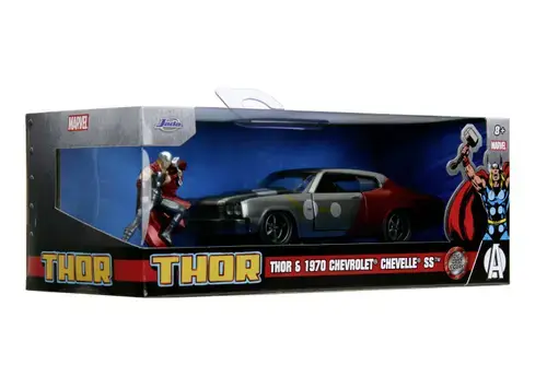 Set masinuta metalica si figurina Jada Marvel Thor si Chevy Chevelle Ss, Scara 1 la 32
