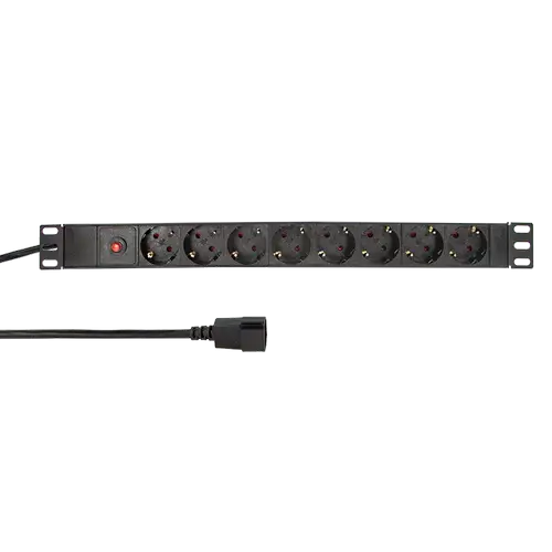 Prelungitor LOGILINK 1U pentru rack 19 inch, 8 prize Schuko, intrare IEC, max 10 A, breaker, protectie la supratensiune, 3 m