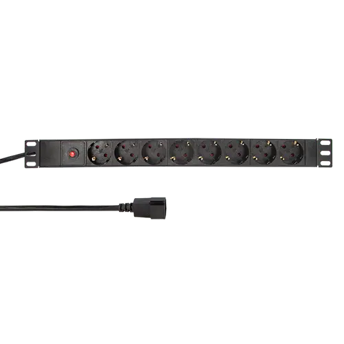 Prelungitor LOGILINK 1U pentru rack 19 inch, 8 prize Schuko, intrare IEC, max 10 A, breaker, protectie la supratensiune, 3 m