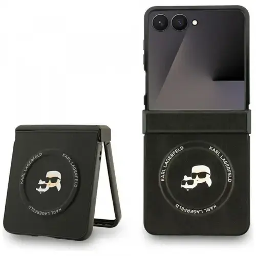 Husa MagSafe pentru Samsung Galaxy Z Flip7 F766, Karl Lagerfeld, Karl & Choupette Pins, Neagra