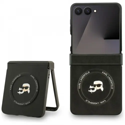 Husa MagSafe pentru Samsung Galaxy Z Flip7 F766, Karl Lagerfeld, Karl & Choupette Pins, Neagra