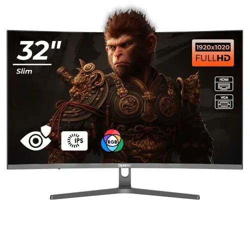 Monitor LED Gaming Curbat 32 inch OptimX MT32J, Full HD 1920x1020 VGA, HDMI, Slim, RGB Light