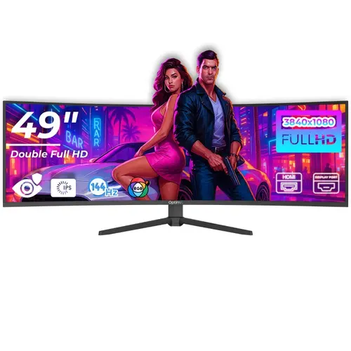 Monitor LED Gaming Curbat 49 inch OptimX MT49j, Double Full HD 3840 x 1080, 144Hz, 2x HDMI, 2x DisplayPort, No Frame, RGB Light
