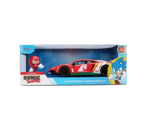 Set figurina Sonic si masinuta metalica Jada Sonic Ariciul Lamborghini Aventador Sv, Scara 1 la 24
