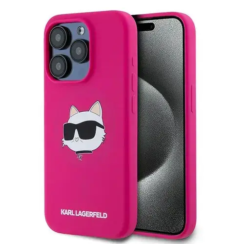 Husa MagSafe pentru Apple iPhone 15 Pro, Karl Lagerfeld, Silicone Choupette's Head, Fucsia