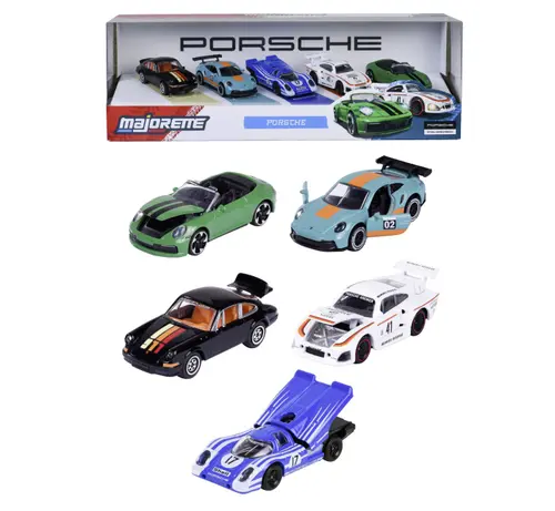 Set 5 masinute metalice Majorette Porsche 2 Modele Exclusive, Scara 1 la 64