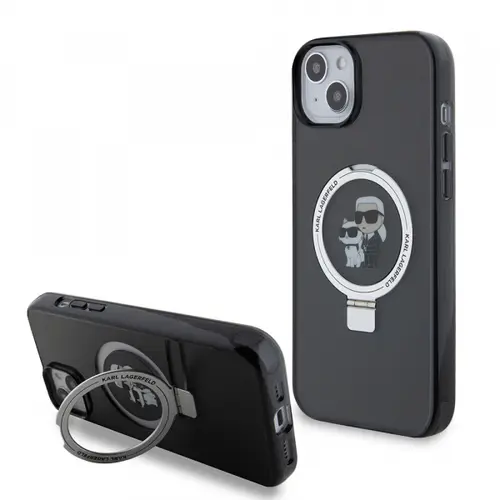 Husa pentru Apple iPhone 15 Plus, Karl Lagerfeld, Ringstand Karl and Choupette, Neagra