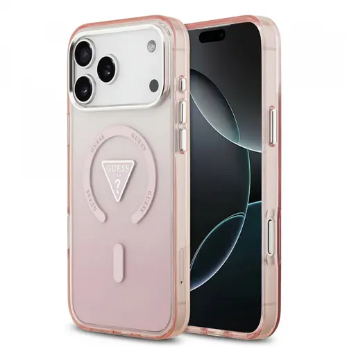 Husa Guess IML Gradient Triangle Logo MagSafe pentru Apple iPhone 17 Pro Max, Roz