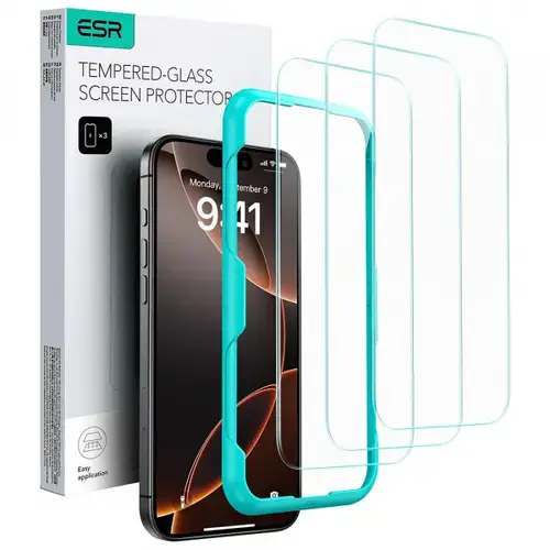 Folie de protectie Ecran ESR pentru Apple iPhone 17 Pro Max, Sticla Securizata, Full Glue, Set 3 bucati
