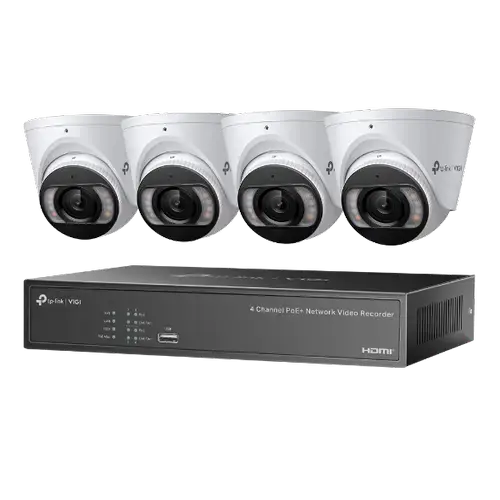 Kit Supraveghere video NVR + HDD 2TB POE TP-Link VIGI 4 canale + 4 camere 4MP, Lentila 2.8, IR+WL 30ML Turret, NVR TP-Link VIGI 4 canale, 8MP, 1 SATA