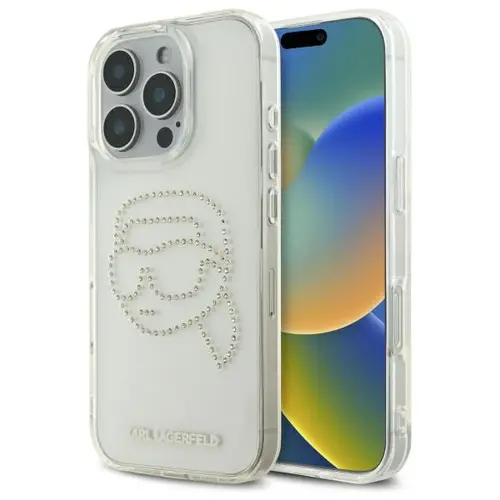 Husa pentru Apple iPhone 16 Pro Max, Karl Lagerfeld, IML Rhinestones Karl's Head, Transparenta