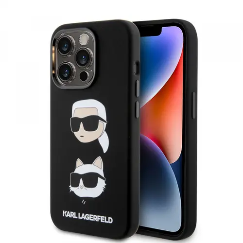 Husa pentru Apple iPhone 15 Pro, Karl Lagerfeld, Silicone Karl & Choupette Heads, Neagra