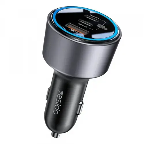 Incarcator Auto Yesido Y59, 200W, 5A, 1 x USB-A - 2 x USB-C, Negru