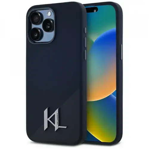 Husa MagSafe pentru Apple iPhone 15 Pro, Karl Lagerfeld, Silicone Shadow Metal Initial, Neagra