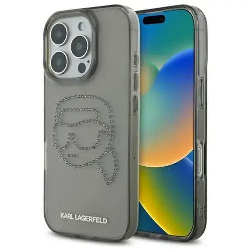 Husa pentru Apple iPhone 16 Pro Max, Karl Lagerfeld, IML Rhinestones Karl's Head, Neagra