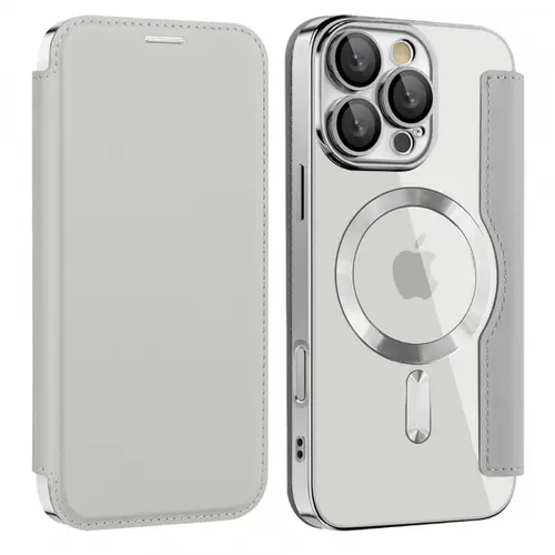 Husa MagSafe pentru Apple iPhone 12, Techsuit, SmartMag Book, Gri