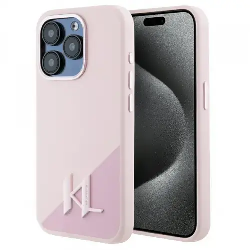 Husa MagSafe pentru Apple iPhone 15 Pro, Karl Lagerfeld, Silicone Shadow Metal Initial, Roz