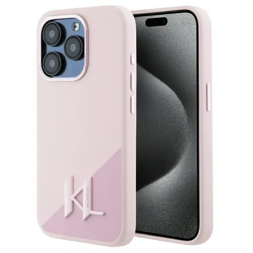 Husa MagSafe pentru Apple iPhone 15 Pro, Karl Lagerfeld, Silicone Shadow Metal Initial, Roz
