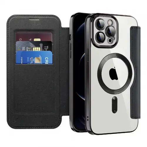 Husa MagSafe pentru Apple iPhone 12 Pro Max, Techsuit, SmartMag Book, Neagra