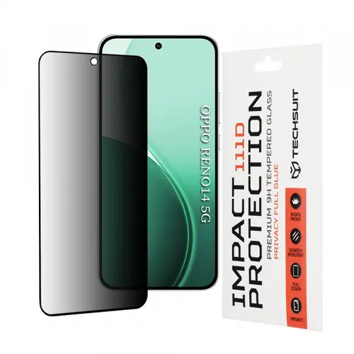 Folie de protectie Ecran Privacy Techsuit pentru Oppo Reno14, Sticla Securizata, 111D