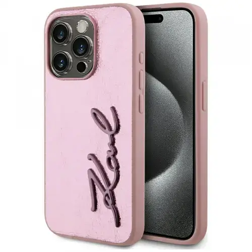 Husa pentru Apple iPhone 15 Pro Max, Karl Lagerfeld, Metal Signature, Roz