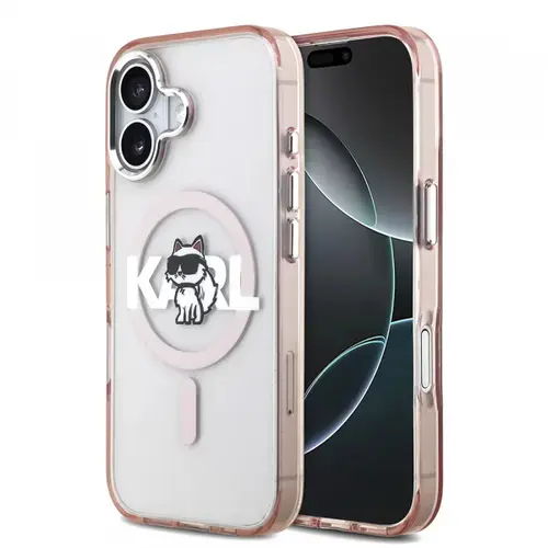 Husa MagSafe pentru Apple iPhone 17, Karl Lagerfeld, IML Sketch Logo Choupette, Roz