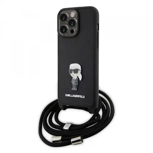 Husa pentru Apple iPhone 15 Pro Max, Karl Lagerfeld, Saffiano Crossbody Monogram Metal Pin Karl, Neagra