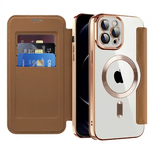 Husa MagSafe pentru Apple iPhone 12 Pro, Techsuit, SmartMag Book, Maro