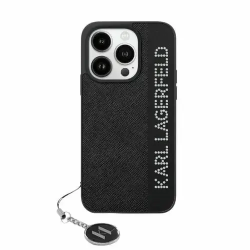 Husa pentru Apple iPhone 15 Pro, Karl Lagerfeld, Saffiano Rhinestones & Charm, Neagra