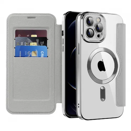 Husa MagSafe pentru Apple iPhone 12 Pro, Techsuit, SmartMag Book, Gri