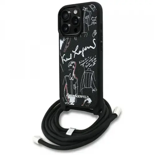 Husa MagSafe pentru Apple iPhone 16 Pro, Karl Lagerfeld, Saffiano Crossbody, Neagra