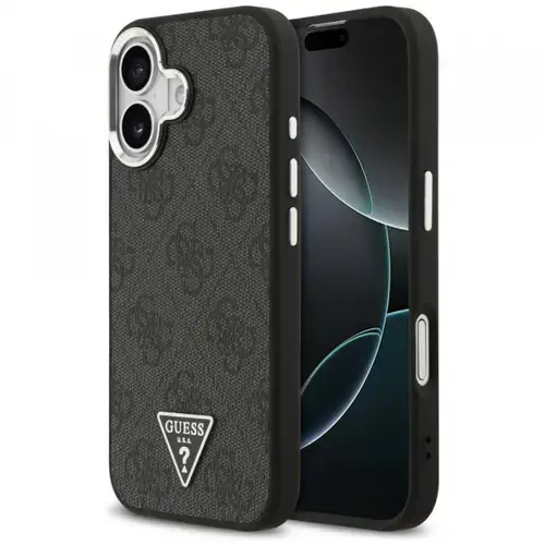Husa MagSafe pentru Apple iPhone 17, Guess, 4G Triangle Logo, Neagra Argintie