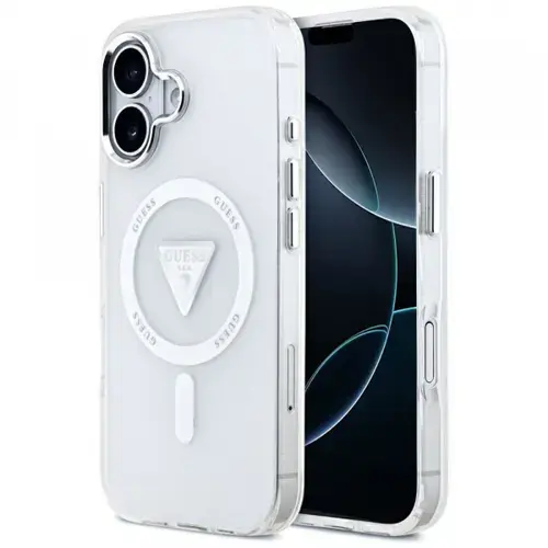 Husa MagSafe pentru Apple iPhone 17, Guess, IML Gradient Triangle Logo, Transparenta