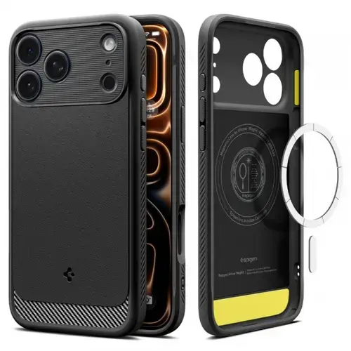 Husa MagSafe pentru Apple iPhone 17 Pro, Spigen, Rugged Armor, Neagra Mata