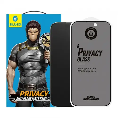 Folie de protectie Ecran Matte Privacy Blueo Anti-Peep pentru Apple iPhone 15 Pro, Sticla Securizata, Full Glue