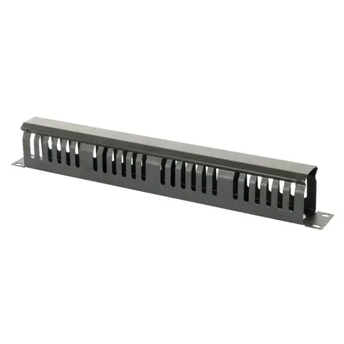 Ghidaj orizontal patchcord-uri EMTEX, metalic, cu capac, organizator cabluri rack, 1U