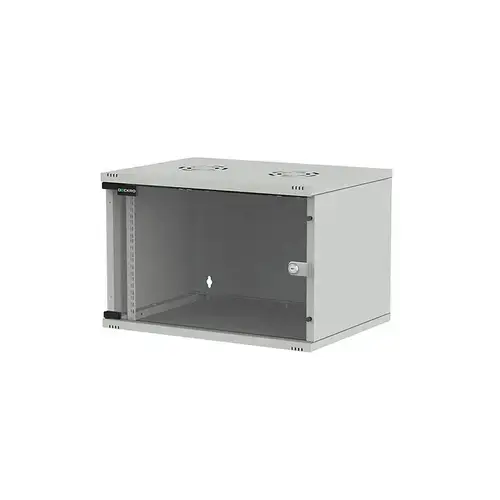 Rack 19'' 9U 540x400 DECKRO seria D-SOHO BASIC, de perete, dezasamblat, usa fata sticla, capacitate 30kg