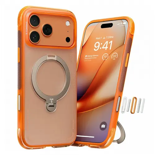 Husa pentru Apple iPhone 17 Pro, Torras, Ostand Spin Air, Portocalie