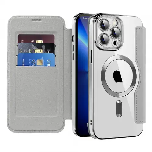 Husa MagSafe pentru Apple iPhone 13 Pro, Techsuit, SmartMag Book, Gri