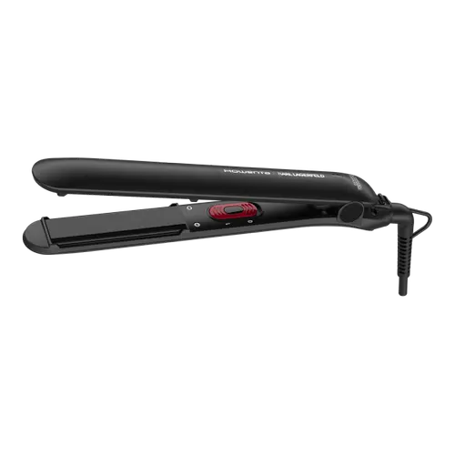 Placa de indreptat parul EasyLiss Karl Lagerfeld SF161LF0, Ceramic Tourmaline, 200 °C, placi inteligente, functie Straight & Curl, incalzire rapida, cablu 1.8m, negru&rosu