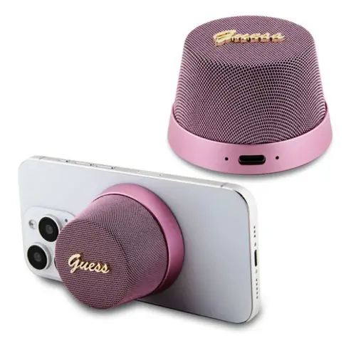 Boxa Portabila Bluetooth Guess Stand Magnetic Script Metal, 3W, Roz