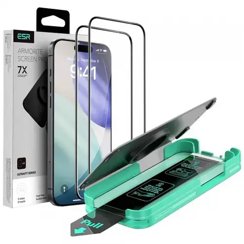 Folie de protectie Ecran ESR Armorite UltraFit pentru Apple iPhone 17 Pro, Sticla Securizata, Full Glue, Set 2 bucati