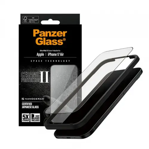 Folie de protectie Ecran PanzerGlass Ultra-Wide Ceramic II EasyAligner pentru Apple iPhone Air, Sticla Securizata, Full Glue