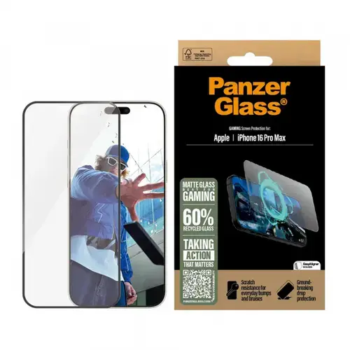 Folie de protectie Ecran Matte PanzerGlass Ultra-Wide Fit Gaming pentru Apple iPhone 16 Pro Max, Sticla Securizata, Full Glue