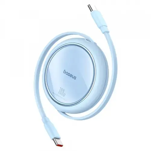 Cablu Date si Incarcare USB-C - USB-C Baseus Free2Draw Mini Retractable P10364500311-00, 100W, 1m, Albastru